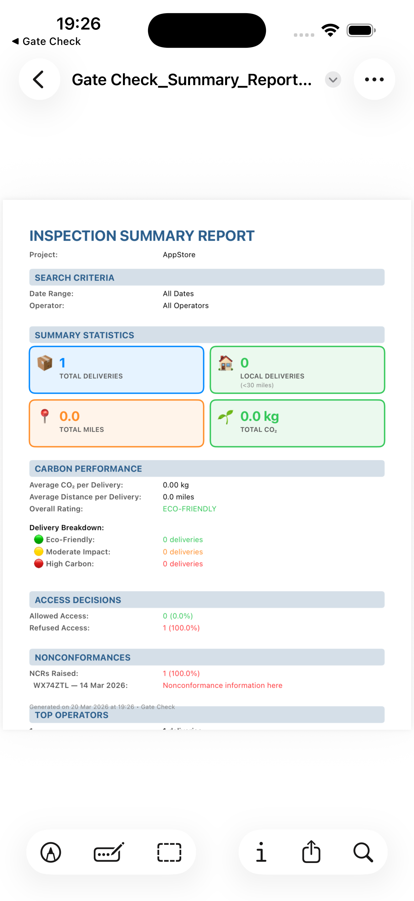 Inspection summary report