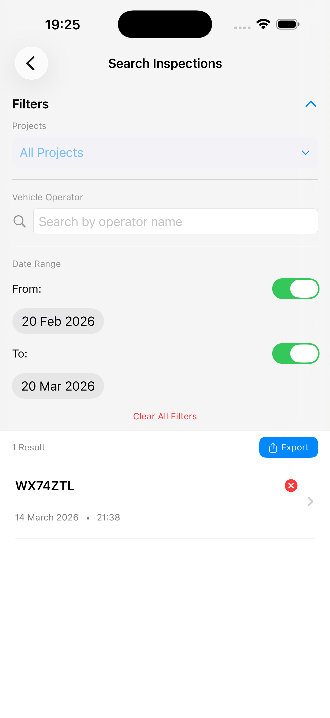 Search inspections with filters