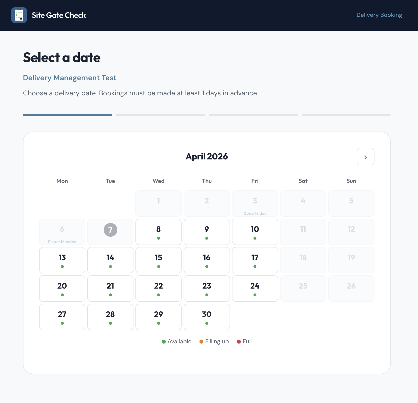 Delivery Booking Calendar